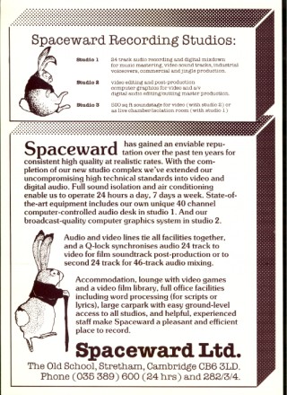 SPACEWARD STUDIOS RATE CARD ABOUT 1984 (page 1)